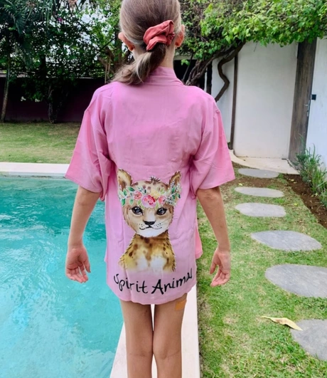 Kinder Kimono Krafttier Rosa Jaguar